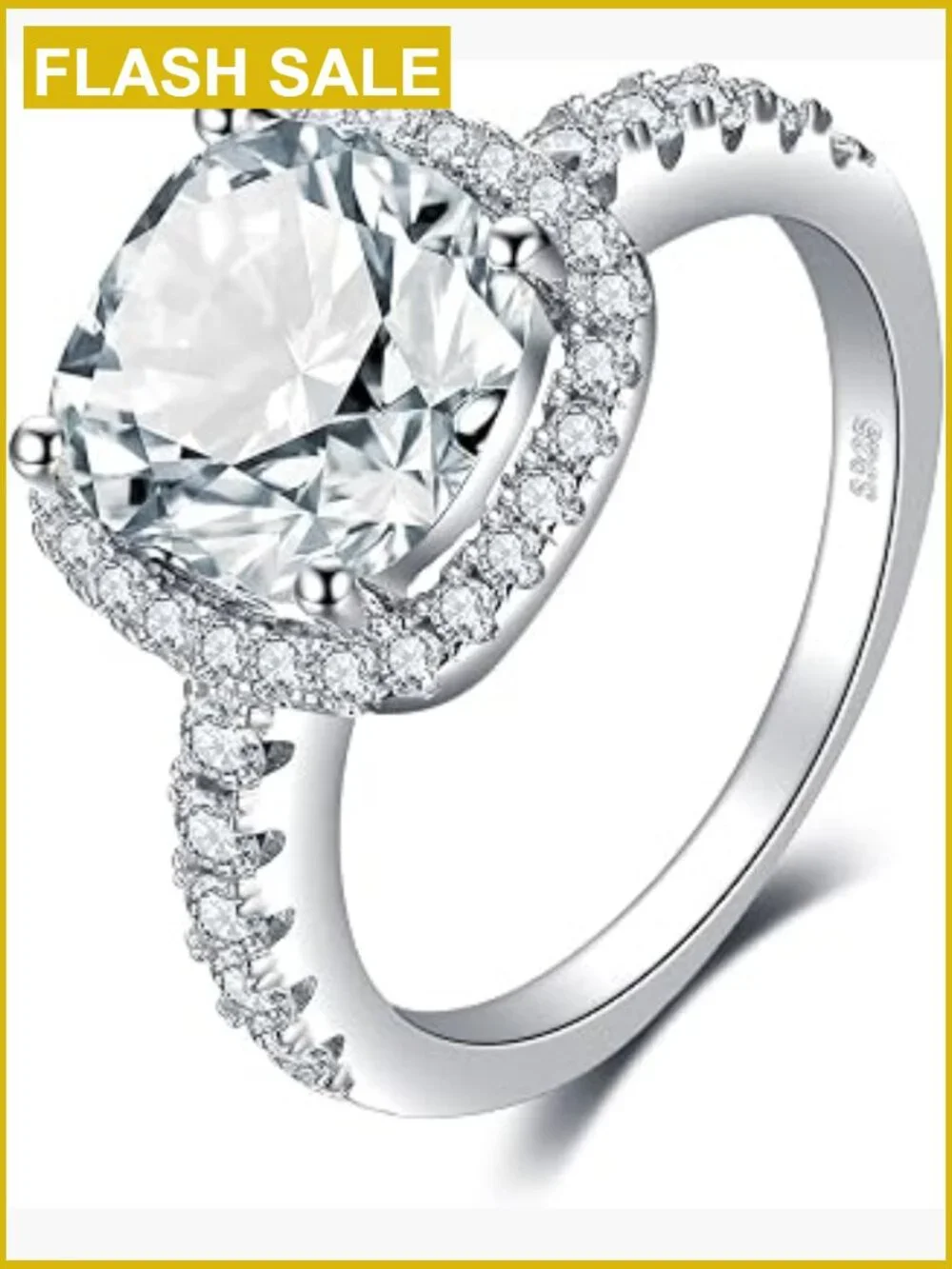 3ct Cushion Cut Halo Engagement Ring 925 Sterling Silver